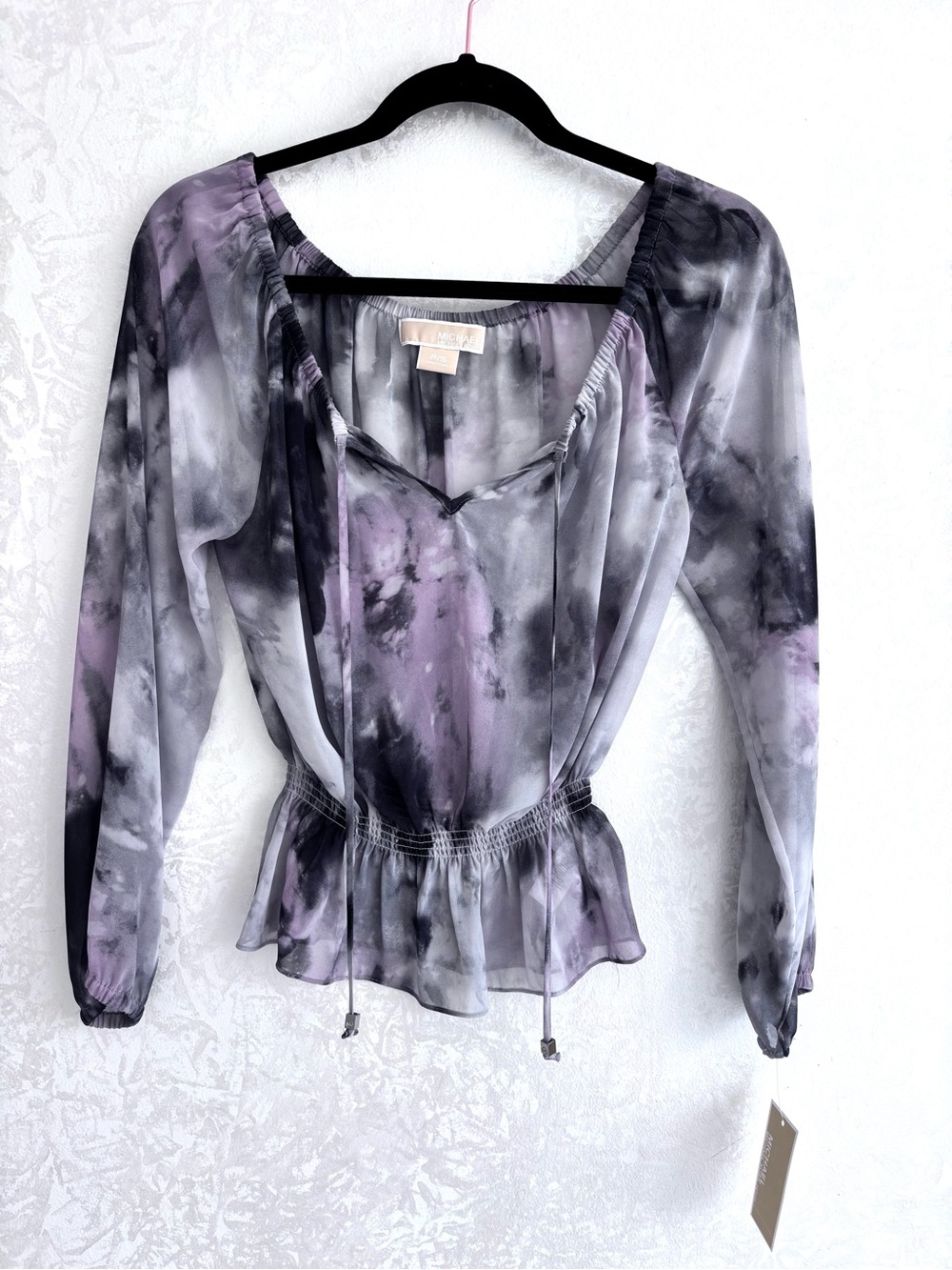 NWT Michael Kors Sheer grey pink black blouse size SP